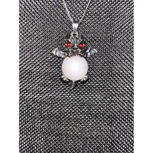 Silver Dragon Pendant Necklace Red Eyes White Orb Stainless Steel Box Chain